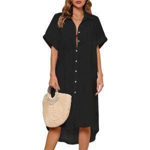 imageBsubseach Women Bathing Suit Cover Up Bikini Coverup Button Down Shirt DressBlack