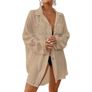 imageBsubseach Women Button Down Beach Shirt Cover Up for Swimwear Blouse TopsWithout Tieapricot