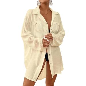 imageBsubseach Women Button Down Beach Shirt Cover Up for Swimwear Blouse TopsWithout Tieivory White
