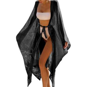 imageBsubseach Women Sparkly Kimono Swimsuit Cover Up Open Front Sheer Loose Long Cardigan Beach Cover UpsBlack