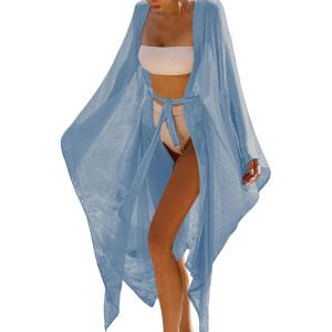 imageBsubseach Women Sparkly Kimono Swimsuit Cover Up Open Front Sheer Loose Long Cardigan Beach Cover UpsBlue