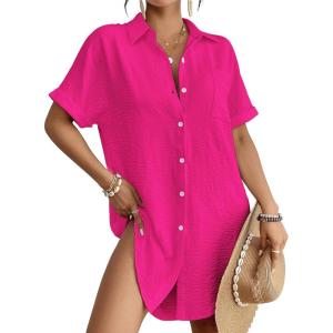 imageBsubseach Women Swimsuit Coverup Shirt Dress Button Down Bathing Suit Cover Up BeachwearHot Pink