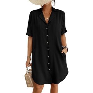 imageBsubseach Womens Bathing Suit Cover Ups Bikini Swimsuit Coverup for Women 2025 Button Down Beach Dress ShirtBlack