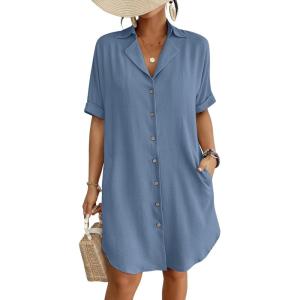 imageBsubseach Womens Bathing Suit Cover Ups Bikini Swimsuit Coverup for Women 2025 Button Down Beach Dress ShirtHaze Blue