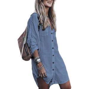imageBsubseach Womens Long Sleeve Linen Swimsuit Cover Up Button Down Beach Cover Ups Summer Swim Shirt DressesBlue