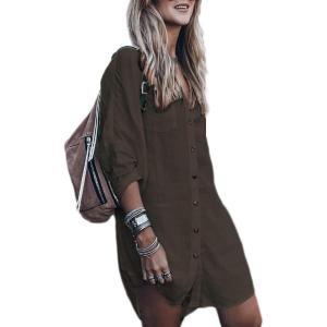 imageBsubseach Womens Long Sleeve Linen Swimsuit Cover Up Button Down Beach Cover Ups Summer Swim Shirt DressesDark Brown