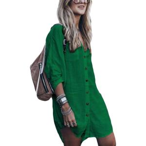 imageBsubseach Womens Long Sleeve Linen Swimsuit Cover Up Button Down Beach Cover Ups Summer Swim Shirt DressesGreen