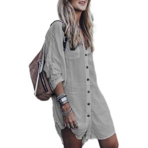 imageBsubseach Womens Long Sleeve Linen Swimsuit Cover Up Button Down Beach Cover Ups Summer Swim Shirt DressesGrey