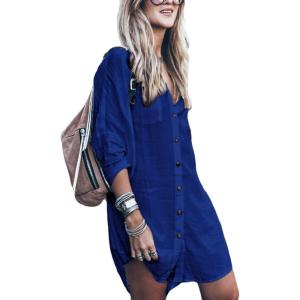 imageBsubseach Womens Long Sleeve Linen Swimsuit Cover Up Button Down Beach Cover Ups Summer Swim Shirt DressesNavy