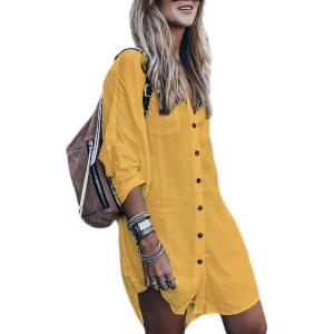 imageBsubseach Womens Long Sleeve Linen Swimsuit Cover Up Button Down Beach Cover Ups Summer Swim Shirt DressesOrange