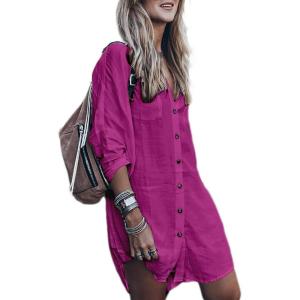 imageBsubseach Womens Long Sleeve Linen Swimsuit Cover Up Button Down Beach Cover Ups Summer Swim Shirt DressesRose
