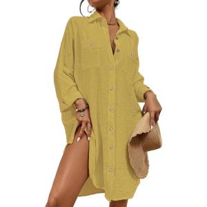 imageBsubseach Womens Modern Swimsuit Cover Up Blouse Button Down Shirt Dresses TopsGinger