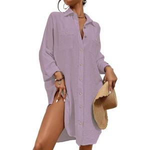 imageBsubseach Womens Modern Swimsuit Cover Up Blouse Button Down Shirt Dresses TopsLight Purple