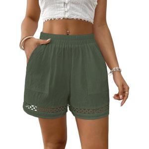 imageBsubseach Womens Shorts for Women Casual Elastic Waisted 2025 Cotton Trendy Comfy Summer Shorts with PocketsArmy Green
