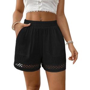 imageBsubseach Womens Shorts for Women Casual Elastic Waisted 2025 Cotton Trendy Comfy Summer Shorts with PocketsBlack