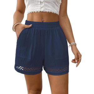 imageBsubseach Womens Shorts for Women Casual Elastic Waisted 2025 Cotton Trendy Comfy Summer Shorts with PocketsNavy Blue