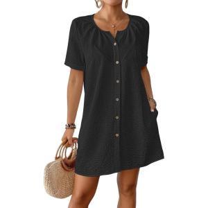 imageBsubseach Womens Swimsuit Cover Up Shirt Button Down Short Sleeve Bathing Suit Coverup Summer Beach DressBlack