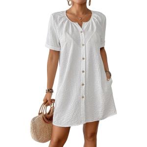 imageBsubseach Womens Swimsuit Cover Up Shirt Button Down Short Sleeve Bathing Suit Coverup Summer Beach DressWhite
