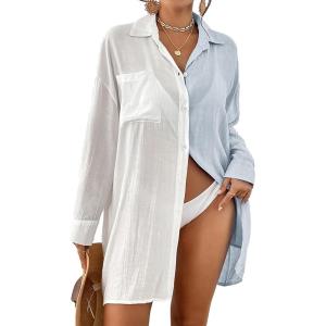 imageBsubseach Womens Swimwear Cover Ups Swimsuit Coverups Button Down Shirt Bikini OutfitsBlue
