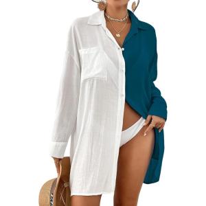 imageBsubseach Womens Swimwear Cover Ups Swimsuit Coverups Button Down Shirt Bikini OutfitsNavy