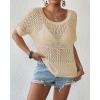 imageBsubseach Crochet Tops for Women Short Sleeve Cover Ups for Swimwear Women Knit Hollow Out Sweater Mesh Top 2025Apricot