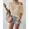 imageBsubseach Crochet Tops for Women Short Sleeve Cover Ups for Swimwear Women Knit Hollow Out Sweater Mesh Top 2025Apricot