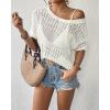 imageBsubseach Crochet Tops for Women Short Sleeve Cover Ups for Swimwear Women Knit Hollow Out Sweater Mesh Top 2025White