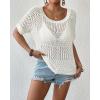 imageBsubseach Crochet Tops for Women Short Sleeve Cover Ups for Swimwear Women Knit Hollow Out Sweater Mesh Top 2025White