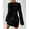 imageBsubseach Women Swimsuit Crochet Coverup Long Sleeve V Neck Beach Knit Bathing Suits Cover Ups Mesh Bikini Hollow Out Dress MBlack