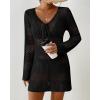 imageBsubseach Women Swimsuit Crochet Coverup Long Sleeve V Neck Beach Knit Bathing Suits Cover Ups Mesh Bikini Hollow Out Dress MBlack