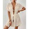 imageBsubseach Womens Swimsuit Coverup Short Sleeve Button Down Tie Beach Shirt Dresses Summer Bathing Suit Cover Up SwimwearApricot