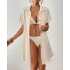 imageBsubseach Womens Swimsuit Coverup Short Sleeve Button Down Tie Beach Shirt Dresses Summer Bathing Suit Cover Up SwimwearApricot