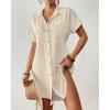 imageBsubseach Womens Swimsuit Coverup Short Sleeve Button Down Tie Beach Shirt Dresses Summer Bathing Suit Cover Up SwimwearApricot