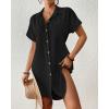 imageBsubseach Womens Swimsuit Coverup Short Sleeve Button Down Tie Beach Shirt Dresses Summer Bathing Suit Cover Up SwimwearBlack