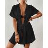 imageBsubseach Womens Swimsuit Coverup Short Sleeve Button Down Tie Beach Shirt Dresses Summer Bathing Suit Cover Up SwimwearBlack