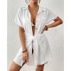 imageBsubseach Womens Swimsuit Coverup Short Sleeve Button Down Tie Beach Shirt Dresses Summer Bathing Suit Cover Up SwimwearWhite