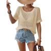 imageBsubseach Crochet Tops for Women Short Sleeve Cover Ups for Swimwear Women Knit Hollow Out Sweater Mesh Top 2025Apricot