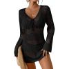 imageBsubseach Women Swimsuit Crochet Coverup Long Sleeve V Neck Beach Knit Bathing Suits Cover Ups Mesh Bikini Hollow Out Dress MBlack