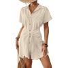 imageBsubseach Womens Swimsuit Coverup Short Sleeve Button Down Tie Beach Shirt Dresses Summer Bathing Suit Cover Up SwimwearApricot