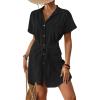 imageBsubseach Womens Swimsuit Coverup Short Sleeve Button Down Tie Beach Shirt Dresses Summer Bathing Suit Cover Up SwimwearBlack