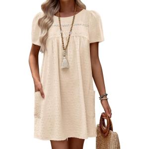 imageBsubseach Women Swimsuit Coverup Swiss Dot Bathing Suit Swimwear Lace Trim Beach Dress Summer Sun Dresses Resort WearApricot