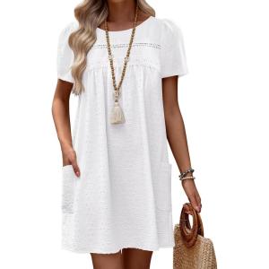 imageBsubseach Women Swimsuit Coverup Swiss Dot Bathing Suit Swimwear Lace Trim Beach Dress Summer Sun Dresses Resort WearWhite