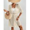 imageBsubseach Crochet Kimonos for Women Mesh Sexy Bathing Suit Cover Ups Open Front Beach Summer OutwearBeige