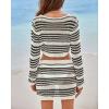 imageBsubseach Womens Crochet Swimsuit Cover Up 2 Piece Bathing Suit Cover Up Hollow Out Crop Top Beach Mini Tie Skirt Coverup SetBlack White