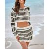 imageBsubseach Womens Crochet Swimsuit Cover Up 2 Piece Bathing Suit Cover Up Hollow Out Crop Top Beach Mini Tie Skirt Coverup SetBlack White