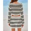 imageBsubseach Womens Crochet Swimsuit Cover Up 2 Piece Bathing Suit Cover Up Hollow Out Crop Top Beach Mini Tie Skirt Coverup SetBlack White