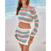 imageBsubseach Womens Crochet Swimsuit Cover Up 2 Piece Bathing Suit Cover Up Hollow Out Crop Top Beach Mini Tie Skirt Coverup SetColorful
