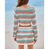 imageBsubseach Womens Crochet Swimsuit Cover Up 2 Piece Bathing Suit Cover Up Hollow Out Crop Top Beach Mini Tie Skirt Coverup SetColorful