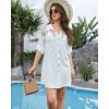 imageBsubseach Womens Swimsuit Cover Up Long Sleeve Button Down Beach Shirt Summer Crochet Splicing Bathing Suit SwimwearWhite