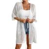 imageBsubseach Crochet Kimonos for Women Mesh Sexy Bathing Suit Cover Ups Open Front Beach Summer OutwearWhite